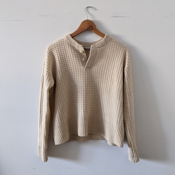 Everlane Belgian Waffle Recashmere Henley in Canvas XXS NWOT - Picture 7 of 14